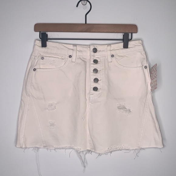 Free People Destroyed White Mini Jean Skirt - Picture 2 of 7